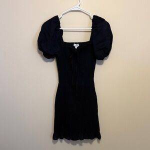 Gianni Bini Navy Puff-Sleeve Smocked Mini with Tie Neck